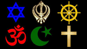 Symbolen voor (jodendom, new age, buddhisme, hinduïsme, islam en christendom)