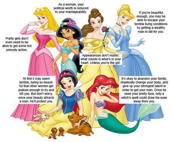 Prinses programmering in de Disney films: Ariel, Sneeuwwitje, Alladin, Doornroosje, Assepoester, Belle en het Beest. 
